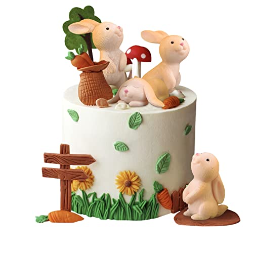 ZHIQIN 7 Cupcake Toppers coelho Cake Toppers mini conjunto de figuras decoração para bolos, suprimentos para festas de aniversário, figuras de Cupcakes, bolos tema festa decoração para crianças.