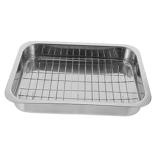 TOPBATHY 1 Juego utensilios para hornear de acero inoxidable rejilla para asar equipo rustidera acero inoxidable planchas de asar bandeja para hornear con rejilla bandeja para horno Silver