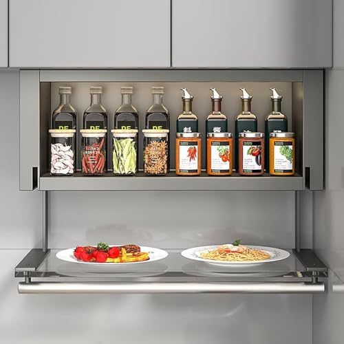 Estante de almacenamiento for gabinete superior de cocina de alta resistencia, estante inferior for especias, estante desplegable for gabinete alto for electrodomésticos de cocina(Style 1,H 27.5cm)