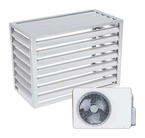 Condenser Protective Cover Aluminum Air Conditioning Cover Heat Pump Cover Outdoor Air Source Heat Pump Cover Outdoor Freestanding Louvered Space Divider Gray Louver Top(White Louver top,100x50x70cm)