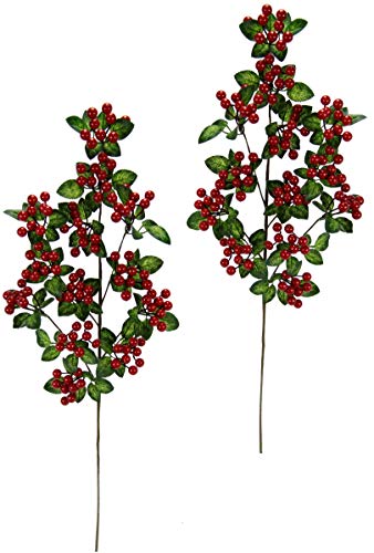 Künstlicher Beerenzweig Deko Zweig mit Beeren und Blätter grün rot groß...