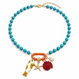 ZZQPSD Fish Necklace for Women Colorful Beaded with Coral Seashell Starfish and Conch Shell Sardine Boho Beach Necklace (Blue Fish Necklace)