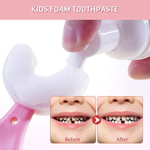 Foam Toothpaste Kids, Children Whitening Toothpaste With Low Fluoride & Natural Formula To Reduce Plaque, Toddler Foaming Toothpaste For U Shaped Toothbrush For Kids Ages 3 And Up (Strawberry&Orange) #TOP7