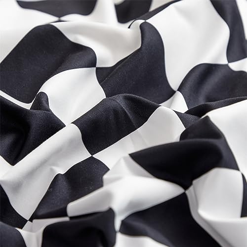 Wellboo Black White Plaid Bed Sheet Set Full Women Men Black and White Checkerboard Grid Flat Sheets Modern Boho Black Checkered Geometric Fitted Sheet with 2 Pillowcases 4 PCS Luxury Abstract Bed by Wellboo - Used condition - Image 7