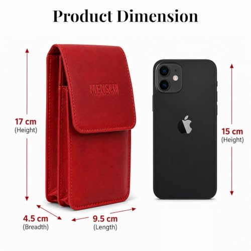 Image of MMENSCH Genuine Leather Multifunctional Phone Mobile Pouch Waist Bag with Belt Loop for Accessories, Apple iPhones, Smartphones, Androids Upto 6.7 inch for Daily Use, Travelling for Men & Women (Red)