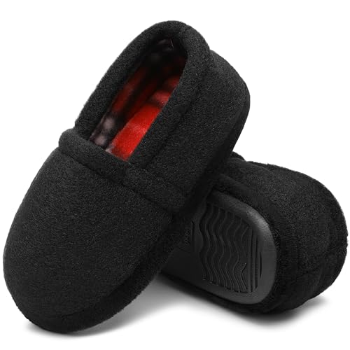 Tuboom Tuboom Boy's Slippers - Cozy Memory Foam House Shoes for Little/Big Kids, Indoor Outdoor, Black, Size 11-12