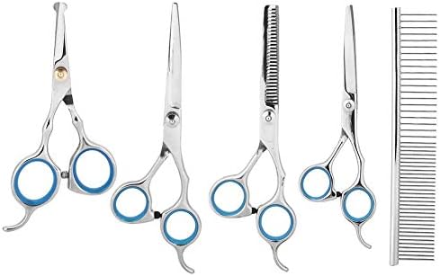 Pet Grooming Scissors Set, 5 Pieces Stainless Steel Pet Trimmer Kit Hair Care Hair Clipper for Dogs or Cats(Black)