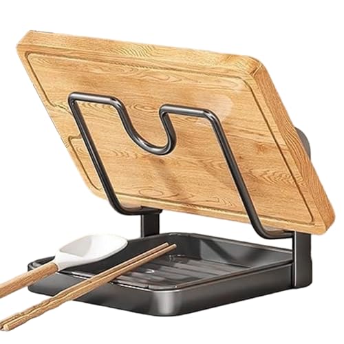 Multifonctionnel Range Couvercle, 18,2x13,6x12,3cm Support Rangement Couvercle Casserole Avec Porte-cuillères, PP, Acier Au Carbone, Résistant À L'huile Températures Élevées, Facile À Nettoyer