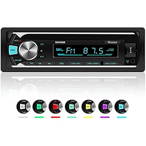 Car Stereos Bluetooth, GOKOCO Car Radio Bluetooth Hands-Free with USB/TF/AUX, 4x60W Single Din Car Stereo with Wireless Remote Control and 7 LED Colors, Support IOS and Android Cover