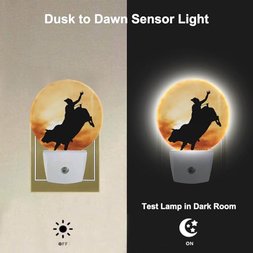 Image of Cowboy Night Lights Wild West Cowboy on Horseback LED Night Light Plug into Wall with Dusk to Dawn Sensor for Girls Boys Women Men Room Decor, Hallway, Kitchen, Bathroom, Nursery
