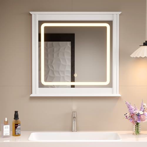 RoyalCraft White Vanity Mirror with Lights: Smart LED Touch Control, 3 Color Modes, 10 Brightness Levels, Memory Function, Vertical Stripe Design for Bathroom & Bedroom by RoyalCraft - Used condition - US$76.45