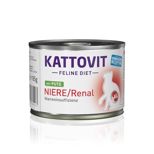 KATTOVIT - Niere/Renal Nassfutter für Katzen | Glutenfreies Diätfutter zur Unterstützung der Nierenfunktion für ausgewachsene Katzen. Alleinfuttermittel in der Dose | 12 x 185 g Pute