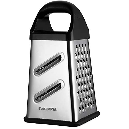 GUANCI Professional Box Grater 4-Sided Stainless Steel Large 10-inch Grater for Parmesan Cheese Ginger Vegetables，fruits chocolate nuts and more