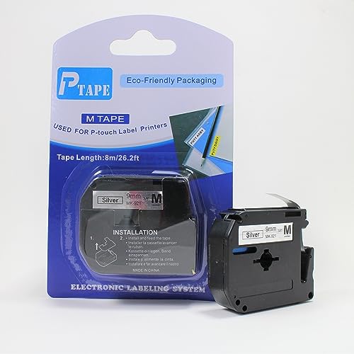 Fita Refil Compatível MK-921 / M-921 Prata 9mm para Rotulador Brother PT-65 PT-70 PT-80 PT-85 PT-90
