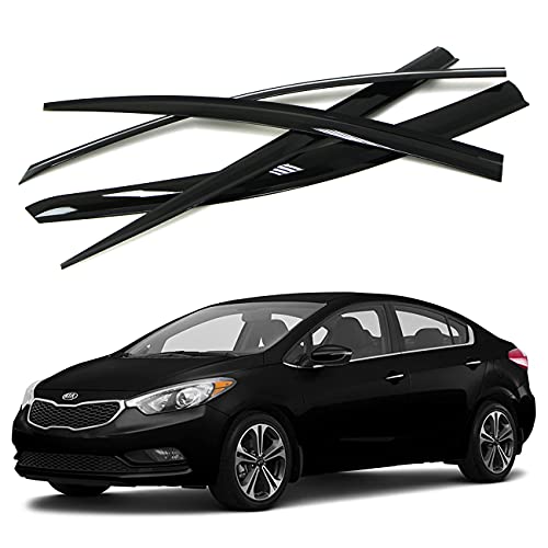 AUTOCLOVER Dark Smoked Side Window Vent Visor 4 Piece Set for KIA Forte 2012 2013 2014 2015 2016 2017 2018 / Safe RAIN Out-Channel Guard Deflector