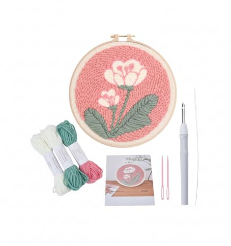 Image of Punch Needle Kit, Gentle Pink Flower Embroidery, Embroidery Starter Kit for Beginners, Mother's Day, Children's Day, Birthday Gifts & Decorations, 7.87x7.87inch