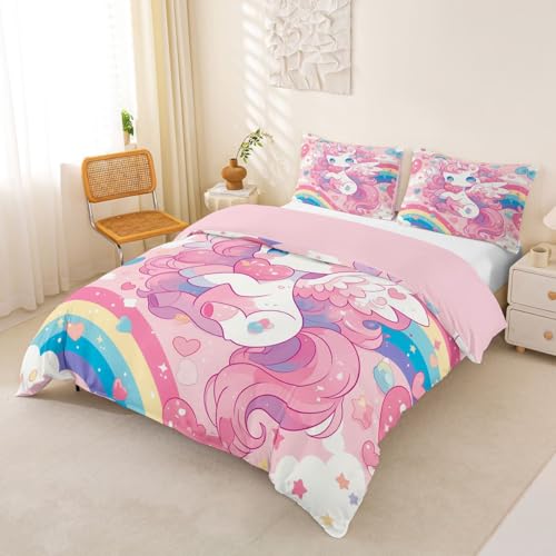 Housse de couette licorne 220x240 anti-plis en microfibre douce - 3