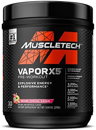 Pre Workout Powder | MuscleTech Vapor X5 | Pre Workout Powder for Men & Women | PreWorkout Energy Powder Drink Mix | Sports Nutrition Pre-Workout | Miami Spring Break (30 Servings)-Package Varies