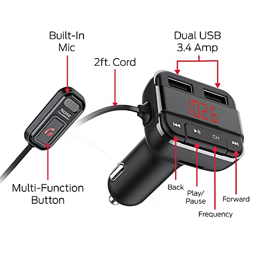 Monster Bluetooth Fm Transmitter With 3.4 Amp Usb Charging And External Mic, Two Ports, Hands-Free Calls, Siri, Google Assistant, Flash Drive, Microsd Card, Music File Support, Mp3, Wma, Wav, Flac, #TOP2