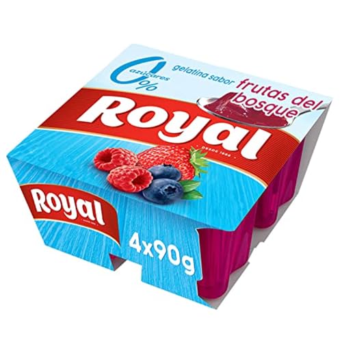 Royal Gelatina Sabor Frutos del Bosque 0%, Sin Azúcar, Pack 4 x 90 g
