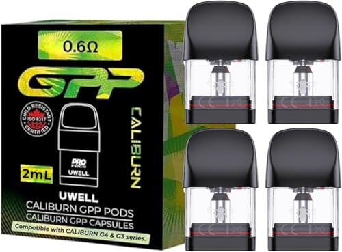 for Caliburn G3 Pods 0.6 ohm (4 Pack) Refillable GPP Pods for Uwell Caliburn G3 G4 & G5 Series G3 Lite Koko G4 Pro Koko G5 Lite Se Top Fill Replacement Pod - No Nicotine