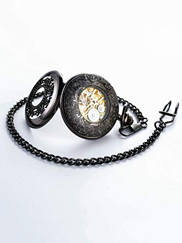 Steampunk Vintage Luminous Roman Letters Skeleton Mechanical Pocket Watch with Chain (Carved - Luminous) steampunk buy now online