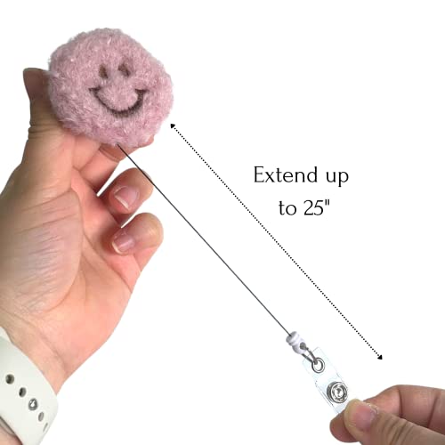 6Pc Cute Smiley Face Badge Reel | Fuzzy Fuzzy Fluffy Plush Soft Happy Face Pediatric Nursing Name Id Card Badge Clip Holder Retractable; Lanyard Accessories For Nursery Teacher Hospital Medical #TOP2
