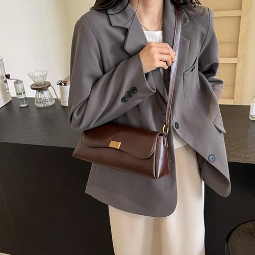 Small Purses for Women Vintage Shoulder Bags Women's Tote Handbags Trendy Crossbody Bag, Adjustable Strap Shoulder Bag PU Leather Dark Brown Clutch Purse4