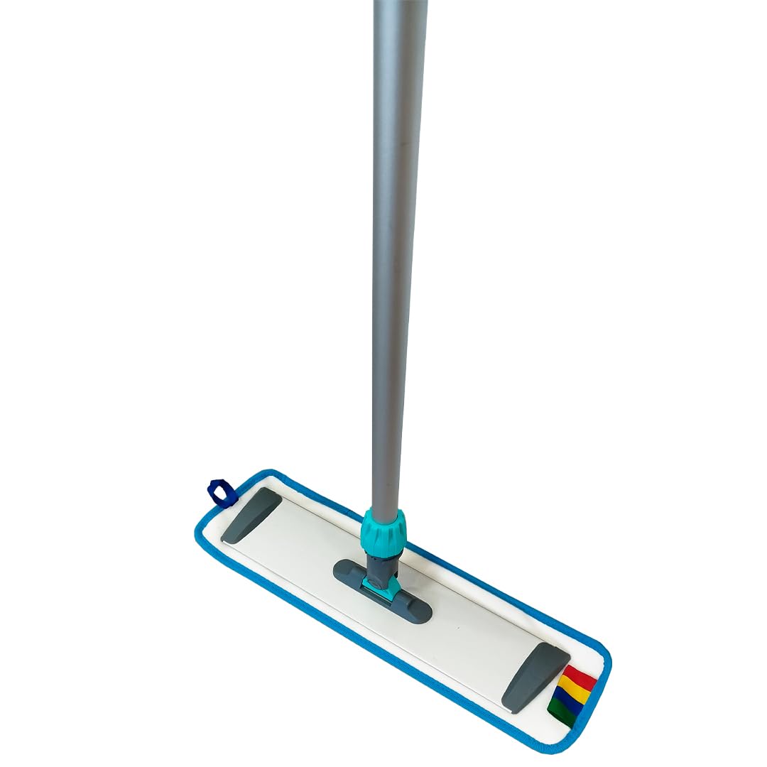 Clim Profesional Mopa de Microfibra Wet&Dry 60 cm para Limpieza en Húmedo y en Seco con Ajuste de Velcro. Sistema Completo Incluye Mango de Aluminio 125 cm
