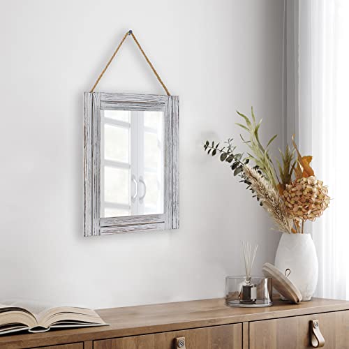 Emaison 12 x 16 in Wall Decorative Mirror, Rustic Wood Frame Rectangular Mirror with Hanging Rope for Entryway, Bedroom, Guest Bathroom, Living Room, Bedroom - Grey - Image 5