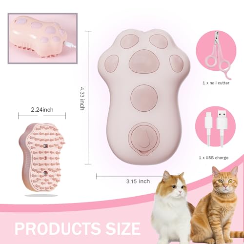 Image of Cat Steam Brush,4 in 1 Spray Cat Brush, Pets Grooming Brush for Shedding, Portable Pet Hair Removal Tool For Cats and Dogs, Pets Steamy Brush,Pink