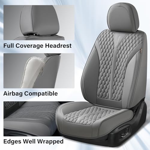 Image of Coverado Front Seat Covers, Luxury Nappa Leather Seat Covers, Car Seat Covers Waterproof, 2 Pack Universal Seat Covers for Cars, Car Seat Protector, Driver Seat Cover Fit for Most Cars, Gray