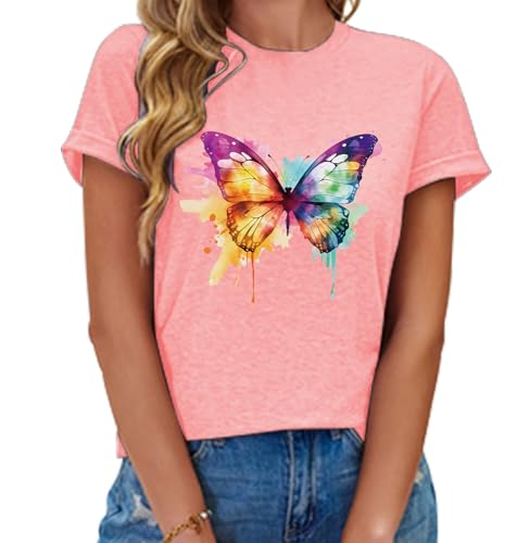 Image of Cat Shirts for Women Butterfly Graphic Tops Dandelion T Shirt Womens Vacation T-Shirt Nature Lover Tee