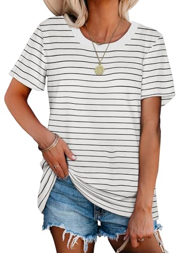 Jescakoo Womens Tops Summer Short Sleeve Ribbed Trim Crewneck T Shirts Fashion Basic Tee3