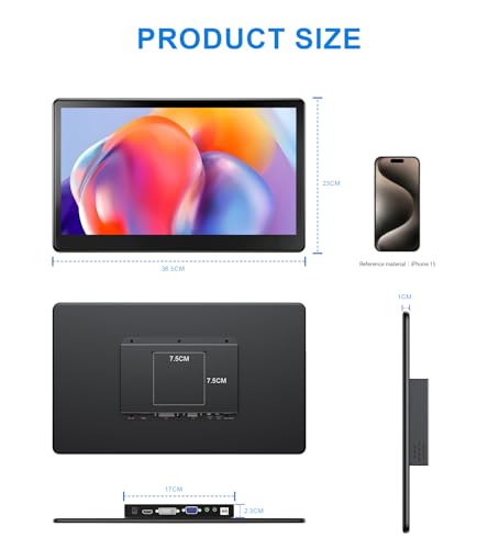 Image of 15.6 inch Portable Touchscreen Monitor, FHD 1920x1080 IPS Ra Pi Touch Screen Monitor for Laptop HDMI VGA DVI 10-Point Touchable Display VESA 75x75 Mountable for Laptops PC Pi POS Kiosk Home Industrial