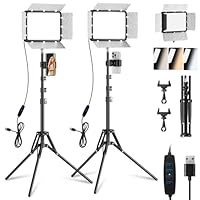 EMART 2-Pack Photography Lighting Kit, 25 * 20cm LED Video Lights with Barndoor & Phone Holder, 2800K-7000K Studio Stream Filming Light for Live Streaming, YouTube, Vlog, Conference, Make Up