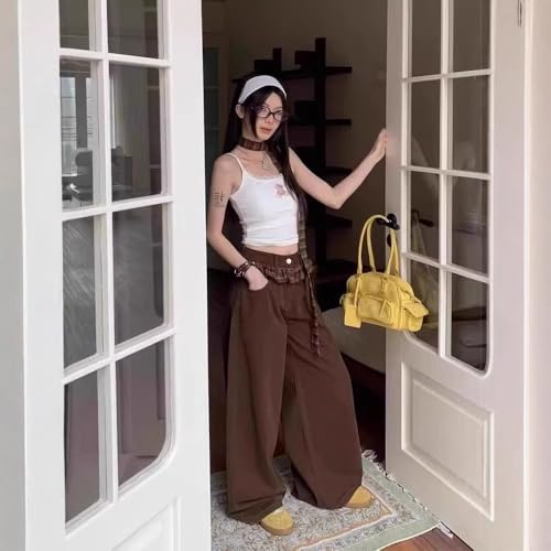 Women's Checkered lace high Waisted Wide Leg Jeans, Loose and Casual Floor Length Straight Leg Pants3