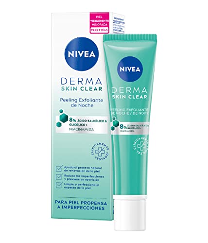 NIVEA Derma Skin Clear Peeling Exfoliante de Noche (40 ml), exfoliante facial para piel propensa a infecciones, crema regeneradora de fórmula vegana