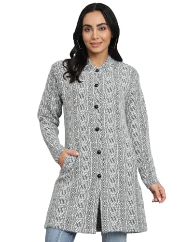 eWools Women's Woolen Long Coat Cardigan (Black, X-Large, Roundneck) - Image 2