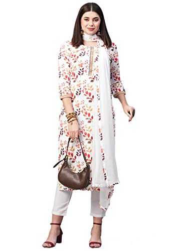 Image of GoSriKi Women's Cotton Blend Printed Straight Kurta Pant With Dupatta