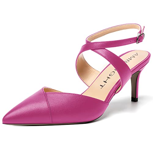 AMBELIGHT Womens Buckle Ankle Strap Pointed Toe Matte Dress Office Stiletto Mid Heel Pumps Shoes 2.5 Inch