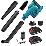 Soplador de hojas y aspiradora 2 en 1, con 2 baterías de 3000 mAh y cargador, motor sin escobillas de 18 V con 16.000 rpm, aspiradora de mano multifunción con 3 velocidades