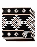Dinner Cloth Napkins Set of 4 Washable Soft Ethnic Tribal Geometric Napkin Classic Black Beige Boho Diamond Reusable Napkins for Party Wedding Kitchen Dining Table