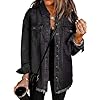 Cocila Denim Jackets Women UK Button Down Windproof Casual Long Frayed Hem Shacket Coats Washed 2025 Jean Solid Color Lightweight Stretch Boyfriend Jean Jacket Gift with Pockets Black XXL #3