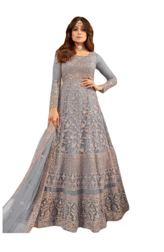 Heni Fashion Indian Pakistani Party Wear Wedding Wear Designer Net Embroidered Long Anarkali Suit Anarkali Gown For Women