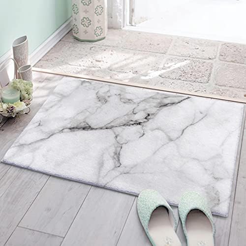 Bathroom Rugs Bath Mat Gray White Marble Pattern Soft Plush