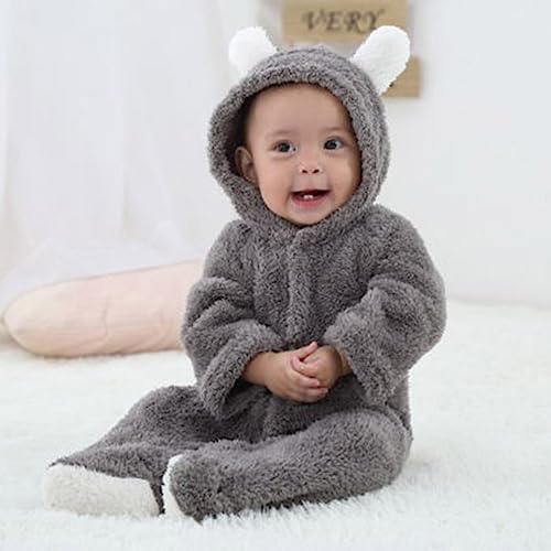 Toddler Baby Boys Girls Hooded Romper Fleece Solid Color Cute Bear Ears Winter Keep Warm Jumpsuit Romper2