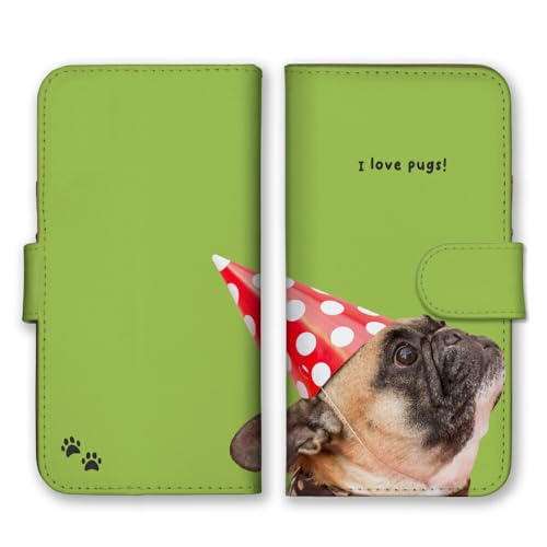 Google Pixel 8a 用 ケース 手帳型 グーグルピクセル8a スマホケース パグ 可愛い 面白い おもしろ ライムグリーン