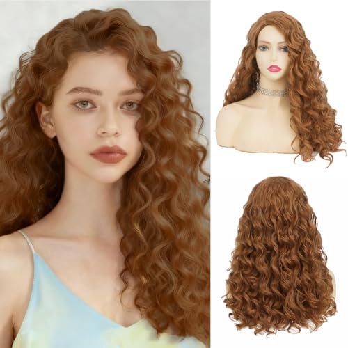 Tseses Blonde Long Curly Wigs for Women Side Part Wavy Natural Hair Wig Heat Resistant Synthetic Fiber for Cosplay Halloween Party Use