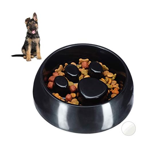 Relaxdays Comedero Perro y Gato Antivoracidad Grande, Plástico, 6.5 x 23 cm, Negro